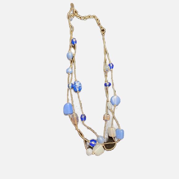 VJ Victoria Jousan Blue Beaded Necklace Long Silvertone Multistrand Glass Beads - Picture 2 of 9